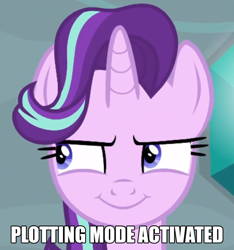 Size: 1346x1440 | Tagged: safe, edit, edited screencap, imported from derpibooru, screencap, starlight glimmer, pony, unicorn, a matter of principals, caption, cropped, female, image macro, mare, meme, plotting, plotting your demise, sinister, smiling, solo, starlight glimmer is best facemaker, text, text edit, up to no good