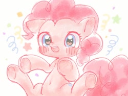Size: 1024x768 | Tagged: safe, artist:rokka, imported from derpibooru, pinkie pie, earth pony, pony, blushing, female, heart, heart eyes, mare, simple background, solo, white background, wingding eyes