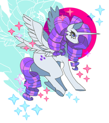 Size: 851x964 | Tagged: safe, artist:batthsalts, imported from derpibooru, rarity, alicorn, pony, alicornified, dot eyebrows, horn, long horn, multiple wings, race swap, raricorn, side view, simple background, small cutie mark, solo, sparkles, spread wings, white background, wings