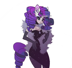 Size: 834x792 | Tagged: safe, artist:batthsalts, imported from derpibooru, rarity, anthro, clothes, dress, female, gloves, jewelry, looking at you, necklace, simple background, solo, standing, white background