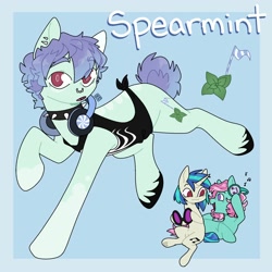 Size: 2000x2000 | Tagged: safe, artist:orionofthestars, imported from derpibooru, dj pon-3, minty, vinyl scratch, oc, oc:spearmint, earth pony, pony, unicorn, choker, female, g3, lesbian, magical lesbian spawn, offspring, parent:minty, parent:vinyl scratch, parents:minty scratch, spiked choker, trio