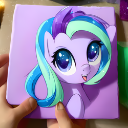 Size: 1280x1280 | Tagged: safe, editor:felisamafeles, imported from derpibooru, pony, acrylic painting, cute, female, looking at you, machine learning generated, solo, stable diffusion