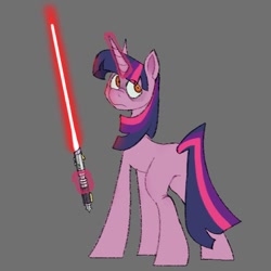 Size: 1000x1000 | Tagged: safe, artist:partyponypower, imported from derpibooru, twilight sparkle, pony, unicorn, butt, dark side, eye clipping through hair, lightsaber, looking back, magic, plot, solo, star wars, telekinesis, twilight is anakin, unicorn twilight, weapon