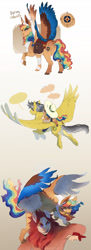 Size: 1111x3058 | Tagged: safe, artist:yozora122, imported from derpibooru, daring do, oc, oc:daring odyssey, oc:nemea, hybrid, pegasus, pony, bag, butt, colored wings, colt, female, flying, foal, gradient background, hat, hat swap, interspecies offspring, magical lesbian spawn, male, mare, mother and child, mother and son, multicolored hair, multicolored wings, oc riding daring do, offspring, parent:daring do, parent:moondancer, parent:rainbow dash, parent:scorpan, parents:daringdash, parents:moonpan, plot, ponies riding ponies, rainbow hair, riding, saddle bag, spread wings, stallion, underhoof, wings
