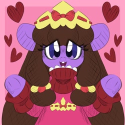 Size: 2000x2000 | Tagged: safe, artist:ladylullabystar, imported from derpibooru, oc, oc:plushie star, earth pony, pony, abstract background, clothes, cute, earth pony oc, heart, looking at you, solo, sweater