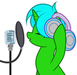Size: 4520x4431 | Tagged: safe, artist:candysweets90240, artist:howie, imported from derpibooru, oc, oc only, oc:green byte, base used, headphones, male, microphone, simple background, solo, stallion, transparent background