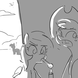 Size: 1650x1650 | Tagged: safe, artist:tjpones, imported from derpibooru, applejack, rainbow dash, twilight sparkle, alicorn, earth pony, pegasus, pony, black and white, crack, drug use, drugs, duo focus, female, grayscale, gritted teeth, lighter, mare, monochrome, nervous, pipe, question mark, silhouette, teeth, twilight sparkle (alicorn)