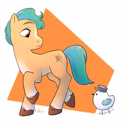 Size: 2048x2048 | Tagged: safe, artist:hsarabun, imported from derpibooru, hitch trailblazer, bird, earth pony, pony, seagull, abstract background, duo, g5, kenneth, looking back, male, stallion