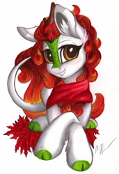 Size: 2804x4096 | Tagged: safe, artist:gleamydreams, imported from derpibooru, autumn blaze, kirin, clothes, female, scarf, simple background, solo, white background