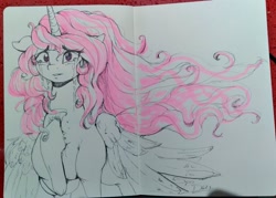 Size: 2048x1469 | Tagged: safe, artist:thelunarmoon, imported from derpibooru, princess celestia, pony, chest fluff, crying, sketch, solo, teary eyes, traditional art