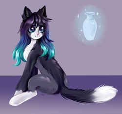 Size: 2048x1921 | Tagged: safe, artist:ske, imported from derpibooru, oc, oc only, cat, cat pony, hybrid, original species, pony, levitation, magic, solo, telekinesis, vase