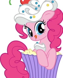 Size: 716x889 | Tagged: safe, imported from derpibooru, pinkie pie, cupcake, food, simple background, solo, white background