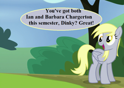 Size: 896x640 | Tagged: safe, edit, edited screencap, imported from derpibooru, screencap, derpy hooves, rock solid friendship, cropped, cute, derpabetes, doctor who, flipped image, implied dinky, speech bubble