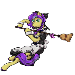 Size: 3500x3500 | Tagged: safe, artist:ghouleh, imported from derpibooru, oc, oc only, earth pony, apron, braid, braided ponytail, broom, clothes, crossdressing, ear fluff, maid, male, ponytail, ribbon, simple background, solo, sparkly eyes, stallion, transparent background, wingding eyes