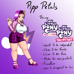Size: 1080x1080 | Tagged: safe, artist:jackudoggy, imported from derpibooru, pipp petals, human, big breasts, breasts, busty pipp petals, cellphone, chubby, clothes, g5, generation leap, gradient background, headcanon, humanized, my little pony: make your mark, my little pony: tell your tale, pale skin, phone, pipp is chubby, skirt, solo