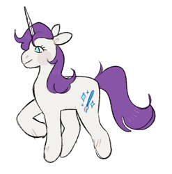 Size: 667x675 | Tagged: safe, artist:peachybats, imported from derpibooru, rarity, pony, unicorn, blush sticker, blushing, female, g5, g5 concept leaks, horn, mare, raised hoof, rarity (g5 concept leak), redesign, simple background, smiling, solo, tail, white background