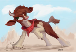 Size: 3852x2650 | Tagged: safe, artist:winpuss, imported from derpibooru, cow, them's fightin' herds, arizona (tfh), bandana, cloven hooves, community related, female, grin, smiling, solo