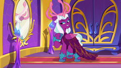 Size: 1280x720 | Tagged: safe, imported from derpibooru, screencap, opaline arcana, alicorn, pony, spoiler:g5, spoiler:my little pony: tell your tale, spoiler:tyts01e50, crown, g5, jewelry, mirror, my little pony: tell your tale, opaline alone, regalia