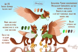 Size: 3123x2111 | Tagged: safe, artist:kleowolfy, imported from derpibooru, oc, oc only, oc:pavlos, griffon, bandage, broken bone, broken wing, cast, chest fluff, claws, eared griffon, gradient background, griffon oc, injured, reference sheet, sling, wing cast, wing sling, wings