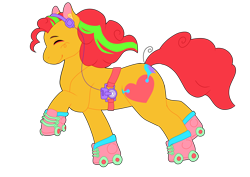 Size: 3508x2480 | Tagged: safe, artist:socklout, imported from derpibooru, earth pony, pony, female, g1, jazzie, mare, raised hoof, roller skates, simple background, skates, solo, transparent background