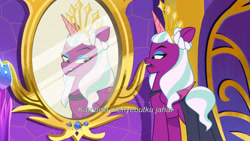 Size: 3072x1727 | Tagged: safe, imported from derpibooru, screencap, opaline arcana, alicorn, pony, spoiler:g5, spoiler:my little pony: tell your tale, spoiler:tyts01e50, female, g5, indonesian, mare, mirror, my little pony: tell your tale, opaline (song), opaline alone, open mouth, solo, subtitles