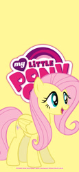 Size: 1125x2436 | Tagged: safe, artist:g195, imported from derpibooru, fluttershy, pegasus, pony, my little pony logo, simple background, solo, wallpaper, yellow background