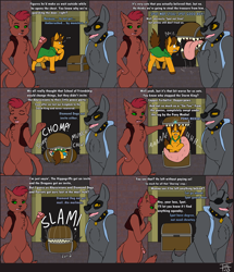 Size: 3224x3750 | Tagged: safe, artist:tastytales, imported from derpibooru, oc, oc only, abyssinian, diamond dog, mimic, pony, unicorn, butt, cape, chest fluff, clothes, collar, comic, eaten alive, eyepatch, glasses, male, oral vore, plot, tongue out, vest, vore