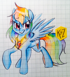 Size: 730x798 | Tagged: safe, artist:kluzart, imported from derpibooru, rainbow dash, pony, graph paper, quadrupedal, solo, traditional art