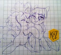 Size: 818x733 | Tagged: safe, artist:kluzart, imported from derpibooru, maud pie, pinkie pie, pony, graph paper, monochrome, quadrupedal, traditional art