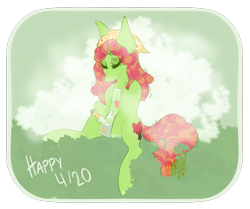 Size: 1905x1589 | Tagged: safe, artist:ezzerie, imported from derpibooru, tree hugger, 4/20, bong, cloud, female, mare, simple background, solo, transparent background