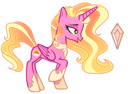 Size: 2563x1879 | Tagged: safe, artist:harmonyvitality-yt, imported from derpibooru, luster dawn, alicorn, pony, alicornified, base used, concave belly, ethereal mane, ethereal tail, eyelashes, female, folded wings, hoof shoes, jewelry, lidded eyes, long mane, lustercorn, mare, open mouth, peytral, princess shoes, race swap, raised hoof, regalia, side view, simple background, slim, smiling, solo, tail, thin, transparent background, wings