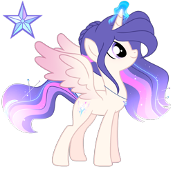 Size: 1800x1767 | Tagged: safe, artist:harmonyvitality-yt, imported from derpibooru, oc, oc only, alicorn, pony, alicorn oc, base used, eyelashes, female, glowing, glowing horn, horn, jewelry, mare, necklace, offspring, parent:flash sentry, parent:twilight sparkle, parents:flashlight, simple background, smiling, solo, transparent background, wings