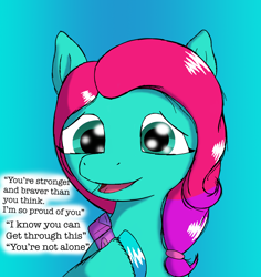 Size: 1700x1800 | Tagged: safe, artist:the crystal artist, derpibooru exclusive, imported from derpibooru, earth pony, pony, cute, dialogue, female, g5, gradient background, hoof on chest, jazz hooves, jazzibetes, looking at you, mare, open mouth, positive message, positive ponies, sash, shading, solo, talking, talking to viewer, text, vent art, wingding eyes