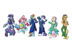 Size: 3000x2250 | Tagged: safe, artist:wimple, imported from derpibooru, applejack, fluttershy, pinkie pie, rainbow dash, rarity, twilight sparkle, earth pony, pegasus, pony, unicorn, female, jojo's bizarre adventure, mane six, simple background, unicorn twilight, white background