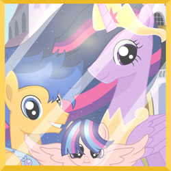 Size: 894x894 | Tagged: safe, artist:snowwind69, imported from derpibooru, flash sentry, twilight sparkle, alicorn, pegasus, pony, the last problem, canterlot, crown, duo, female, flashlight, jewelry, male, mare, older, older twilight, princess twilight 2.0, regalia, shipping, stallion, straight, twilight sparkle (alicorn)