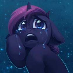 Size: 2048x2048 | Tagged: safe, artist:amishy, imported from derpibooru, oc, oc only, pony, unicorn, crying, floppy ears, high res, open mouth, sad, solo