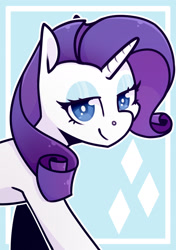 Size: 1280x1817 | Tagged: safe, artist:jellysketch, imported from derpibooru, rarity, pony, unicorn, bust, cutie mark background, female, lidded eyes, looking at you, mare, outline, smiling, smiling at you, solo, white outline