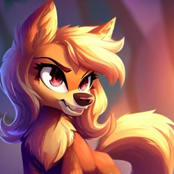 Size: 1000x1000 | Tagged: safe, imported from derpibooru, applejack, wolf, ai content, ai generated, generator:stable diffusion, solo, species swap, wolfified, wolfjack, wrong eye color