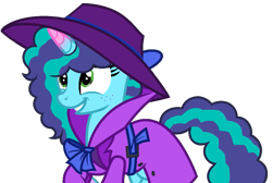 Size: 987x662 | Tagged: safe, artist:loladreamteam, imported from derpibooru, pony, unicorn, base used, clothes, coat, detective, detective misty, fedora, female, g4, g5, g5 to g4, generation leap, hat, mare, misty brightdawn, my little pony: make your mark, simple background, solo, transparent background, trenchcoat