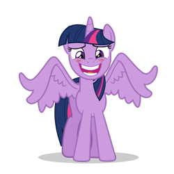 Size: 5000x5000 | Tagged: safe, artist:gypsykumquat, imported from derpibooru, twilight sparkle, alicorn, pony, .svg available, absurd resolution, awkward smile, blushing, embarrassed, embarrassed grin, female, grin, inkscape, looking at you, show accurate, simple background, smiling, smiling at you, solo, spread wings, transparent background, twilight sparkle (alicorn), vector, wings