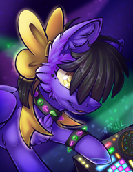 Size: 2550x3300 | Tagged: safe, artist:mychelle, imported from derpibooru, oc, oc:neon notes, earth pony, pony, bow, female, hair bow, mare, quadrupedal, solo
