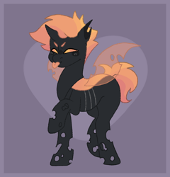 Size: 1150x1200 | Tagged: safe, artist:nyrillen, imported from derpibooru, oc, oc only, changeling, pony, pony town, changeling oc, male, orange changeling, purple background, raspberry, simple background, solo, stallion, tongue out