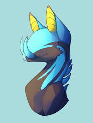 Size: 1900x2500 | Tagged: safe, artist:lazymishel, imported from derpibooru, alien, alien pony, fallout equestria, fallout equestria: dead tree, bioluminescent, black coat, blue glow, glowing, glowing ears, glowing horn, horn, horns, t'doshan