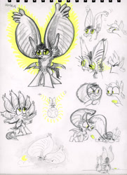 Size: 2892x4000 | Tagged: safe, artist:ja0822ck, imported from derpibooru, oc, oc only, bat pony, pony, big ears, food, impossibly large ears, mango, multiple ears, prehensile ears, punch, traditional art
