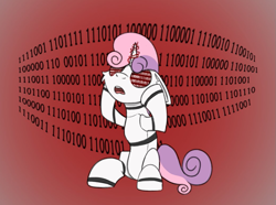 Size: 1039x775 | Tagged: safe, artist:cotarsis, imported from derpibooru, sweetie belle, pony, robot, robot pony, unicorn, binary, solo, sweetie bot