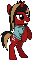 Size: 672x1265 | Tagged: safe, artist:lightningbolt, derpibooru exclusive, imported from derpibooru, pony, unicorn, .svg available, all time low, clothes, dyed mane, dyed tail, grin, horn, jack barakat, male, ponified, rearing, shirt, show accurate, simple background, smiling, solo, stallion, svg, t-shirt, tail, transparent background, vector