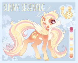 Size: 1967x1602 | Tagged: safe, artist:ezzerie, imported from derpibooru, oc, oc only, oc:sunny serenade, pegasus, angel, female, lyre, mare, musical instrument, reference sheet, solo