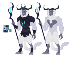 Size: 1280x1020 | Tagged: safe, artist:r0manesqu3, imported from derpibooru, storm king, yeti, my little pony: the movie, antagonist, armor, beast, bipedal, claws, crown, fangs, fur, horns, jewelry, nudity, reference sheet, regalia, simple background, staff, staff of sacanas, storm king's emblem, transparent background, vector