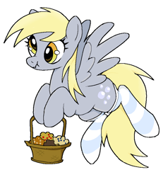 Size: 738x798 | Tagged: safe, artist:muffinz, imported from derpibooru, derpy hooves, pegasus, pony, basket, clothes, female, food, mare, muffin, simple background, socks, solo, striped socks, white background