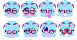 Size: 3297x1725 | Tagged: safe, artist:crazysketch101, imported from derpibooru, oc, oc only, oc:melody mortis, pony, angry, blushing, crying, dead, emoji, glasses, happy, heart, heart eyes, horns, sad, simple background, solo, suspicious, transparent background, wingding eyes, x eyes